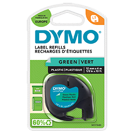 Dymo+91204+12mm+x+4m+Black+On+Green+Plastic+Tape